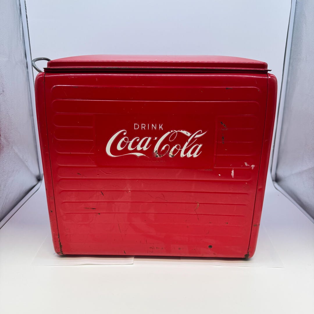 Vintage Coca-cola Metal Picnic Cooler Ice Chest Red St. Thomas