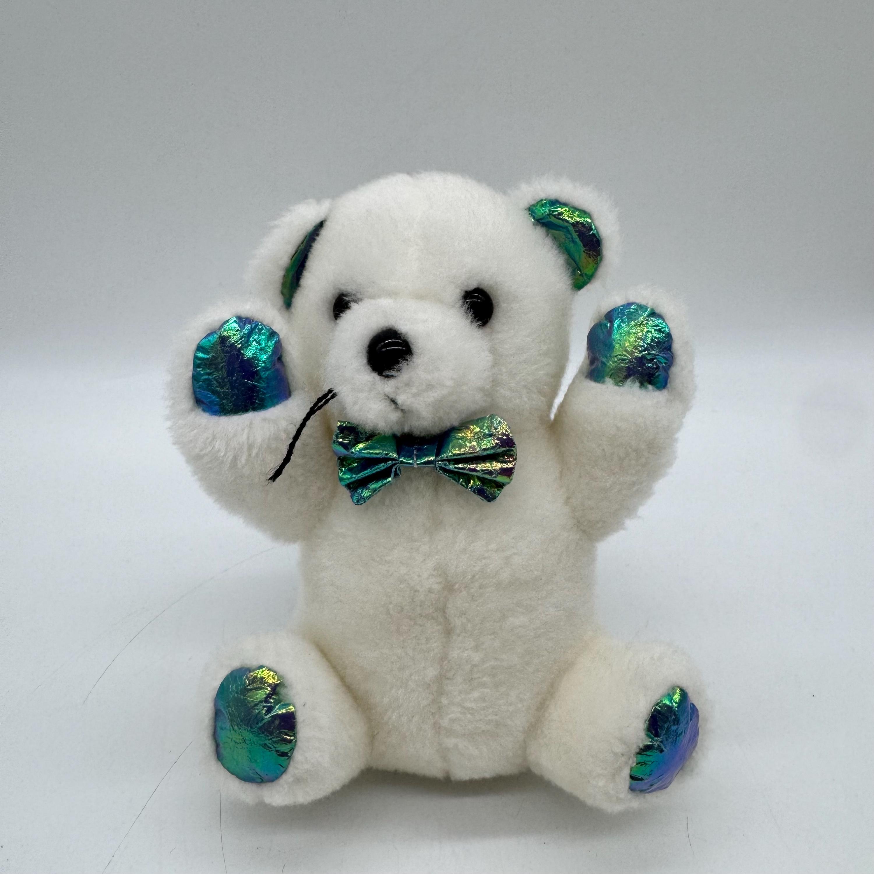 Vintage Ganz Teddy Bear Plush 1991 White Bear Iridescent Bow