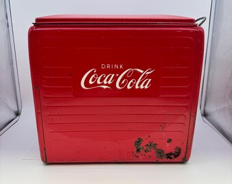 Vintage Coca-cola Metal Picnic Cooler Ice Chest Red St. Thomas