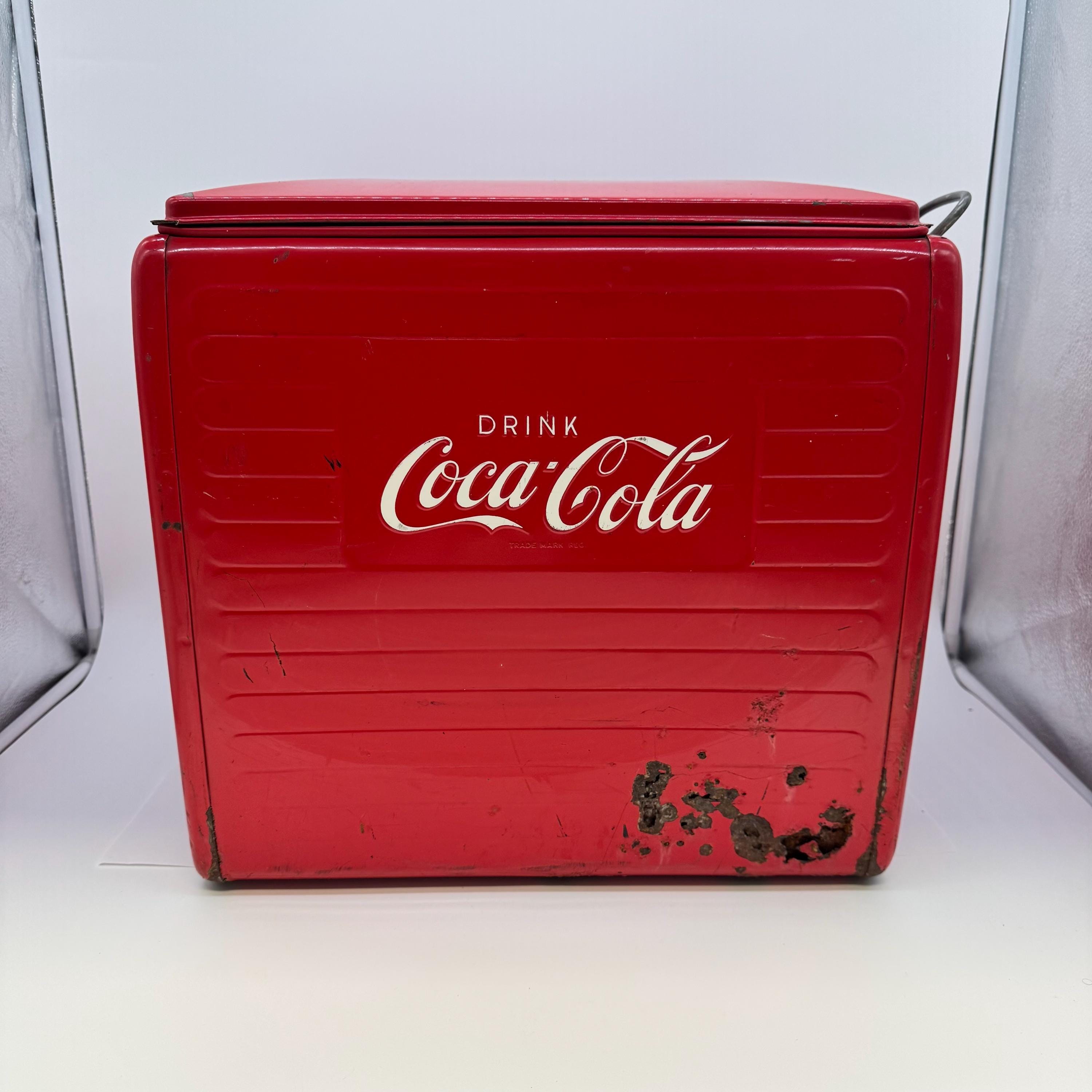 Vintage Coca-cola Metal Picnic Cooler Ice Chest Red St. Thomas