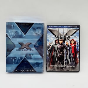 May include: Two X-Men movie DVD sets. The "X-Men Collection" 4-disc set is on the left, with a blue and silver design. The "X-Men: The Last Stand" DVD is on the right, featuring a group of characters in a dark setting.