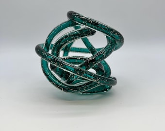 Green Art Glass Knot Sculpture Speckled Modern Decor Paperweight