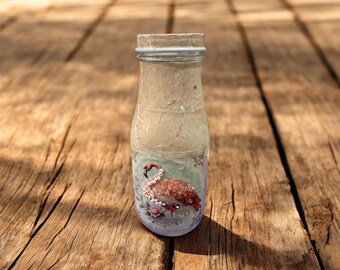 Salero y pimentero con diseño de flamenco francés estilo shabby chic con adorno de cristal rosa en decoupage