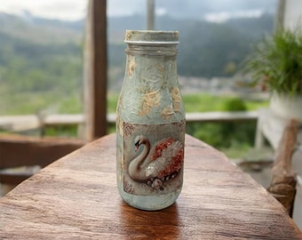 Salero y pimentero con forma de cisne estilo shabby chic francés con adorno de cristal rosa en decoupage