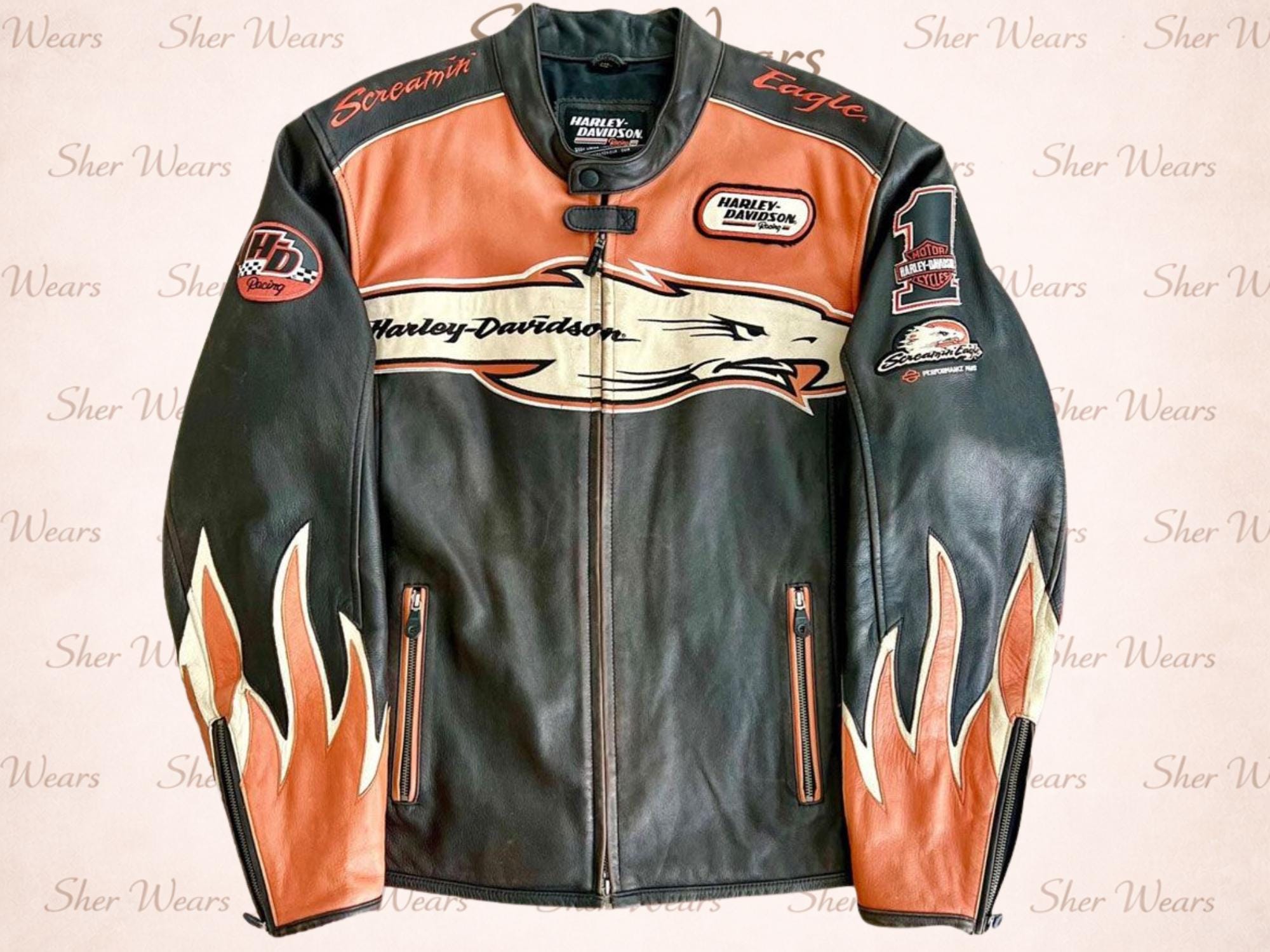 Harley Davidson Leather Flames Jacket - Etsy