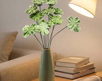 Jasnozielona ceramiczna ozdoba kwiatowa, ceramiczny zestaw kwiatów, ręcznie robione wieczne ceramiczne kwiaty, wystrój ogrodu, prezent na Dzień Matki, wyjątkowy prezent do domu