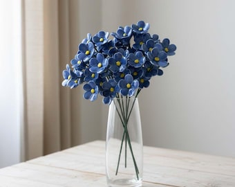Keramische bloemornamenten, blauwe keramische bloem, handgemaakte keramische bloemen, tuindecor, Moederdagcadeau, uniek huiscadeau