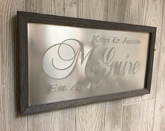 10th anniversary gift, tin anniversary gift, Personalized Wedding Sign, Wedding Gift for couples, last name sign, established date sign