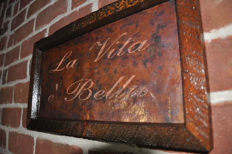 La Vita e' Bella Copper Engraving, Italian decor, Italian phrases, Copper anniversary gift, 7th anniversary gift, Copper Sign, Wedding Gift image 1