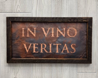 IN VINO VERITAS Copper Engraving, copper anniversary, 7th Anniversary gift, Bar sign, wine bar, wine decor, wine room, Wedding Gift