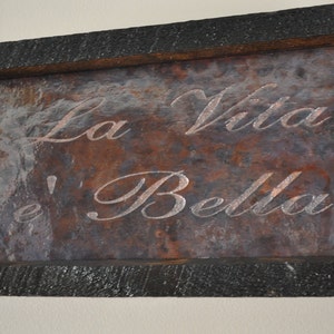 La Vita e' Bella Copper Engraving, Italian decor, Italian phrases, Copper anniversary gift, 7th anniversary gift, Copper Sign, Wedding Gift image 2