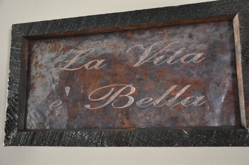 La Vita e' Bella Copper Engraving, Italian decor, Italian phrases, Copper anniversary gift, 7th anniversary gift, Copper Sign, Wedding Gift image 2