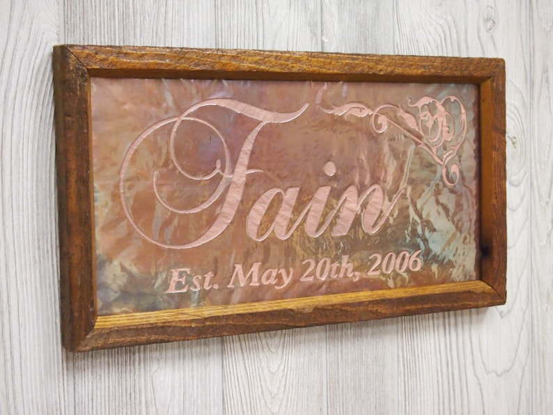 7th Anniversary Gift, Copper Anniversary, Personalized Name Sign, Established date sign, Copper Anniversary Gift, Wedding Gift image 2