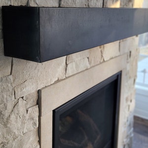 Metal Mantel, Steel Fireplace Mantel, 7-1/2 x 7-1/2 x 60 Mantel, Modern Industrial Mantel, Non Combustible Mantel, Blackened Patina image 2