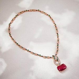 Giant Python Necklace: Ruby, Emerald, 18K Rose Gold gift for her