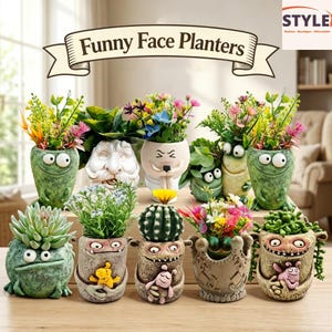 Vaso in Resina Faccia Divertente, Vaso Carino per Piantine, Decorazione Casalinga Stravagante, Regalo per Lei
