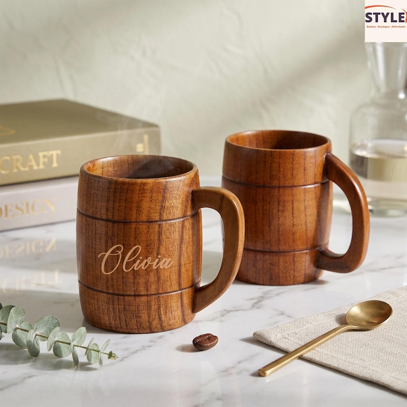 Custom Vintage Wooden Mug – Personalized Name Coffee & Tea Cup ...