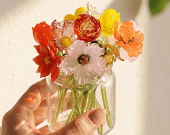 Handmade Glass Birth Flower Bouquet, Meaningful Birthday Gift for Women Family, Mom Mothers Day Keepsake, Suncatcher Window Art
