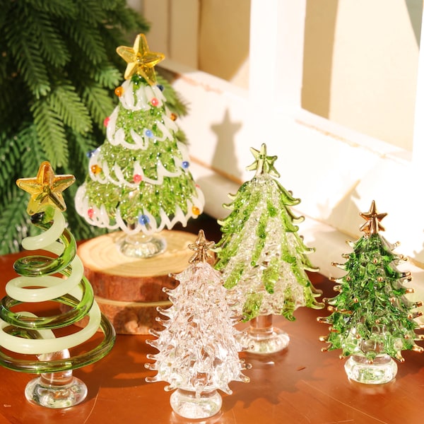 Handmade Glass Christmas Tree, Seasonal decor, Gift for Christian, Mini Table Decor