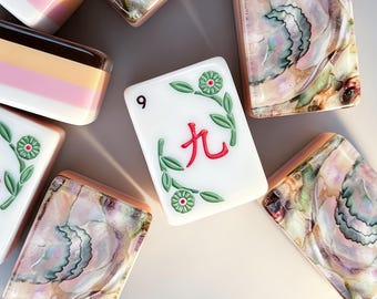 Rose Shell American Mahjong Set - Pearlescent Mahjong Tiles - Soft Floral Table Decor - Gift for Her Game Night