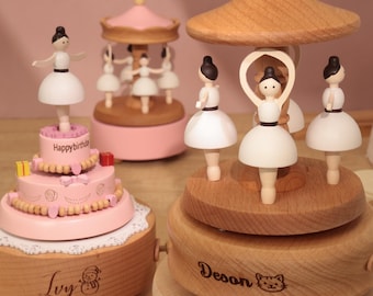 Carillon a forma di ballerina in legno fatto a mano - Carillon a giostra personalizzato, regalo di compleanno, regalo per baby shower, ricordo per bambini