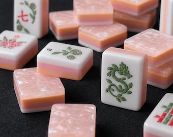 Orange Pearlescent American Mahjong Set, Pastel Floral Mahjong Tiles, Rose Quartz Style Game Set, Gift for Mahjong Lovers