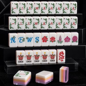 Set di Mahjong americano rosa perlato, tessere Mahjong floreali pastello, set da gioco in stile quarzo rosa, regalo per gli amanti del Mahjong immagine 2