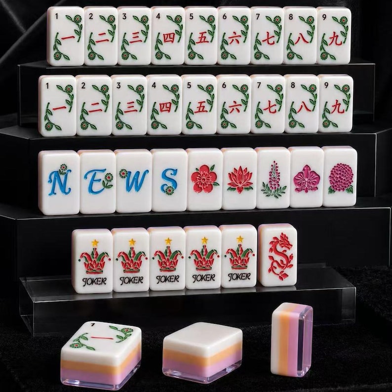 Set di Mahjong americano rosa perlato, tessere Mahjong floreali pastello, set da gioco in stile quarzo rosa, regalo per gli amanti del Mahjong immagine 2