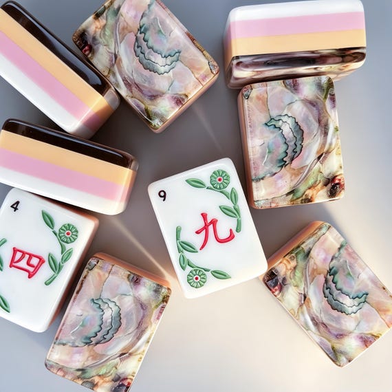 Rose Shell American Mahjong Set - Pearlescent Mahjong Tiles - Soft Floral Table Decor - Gift for Her Game Night
