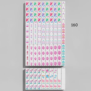 May include: A set of 160 white mahjong tiles arranged in a grid, featuring colorful illustrations of tropical themes including flamingos, seahorses, coral, shells, and flowers, with some tiles displaying the number 160 and directional letters.