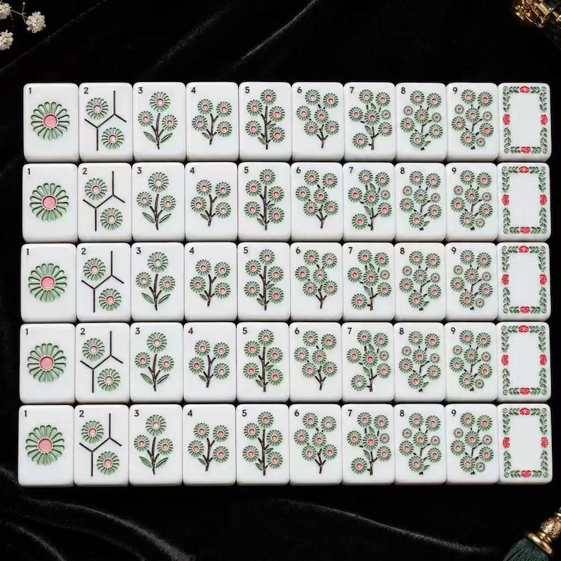Set di Mahjong americano rosa perlato, tessere Mahjong floreali pastello, set da gioco in stile quarzo rosa, regalo per gli amanti del Mahjong immagine 3