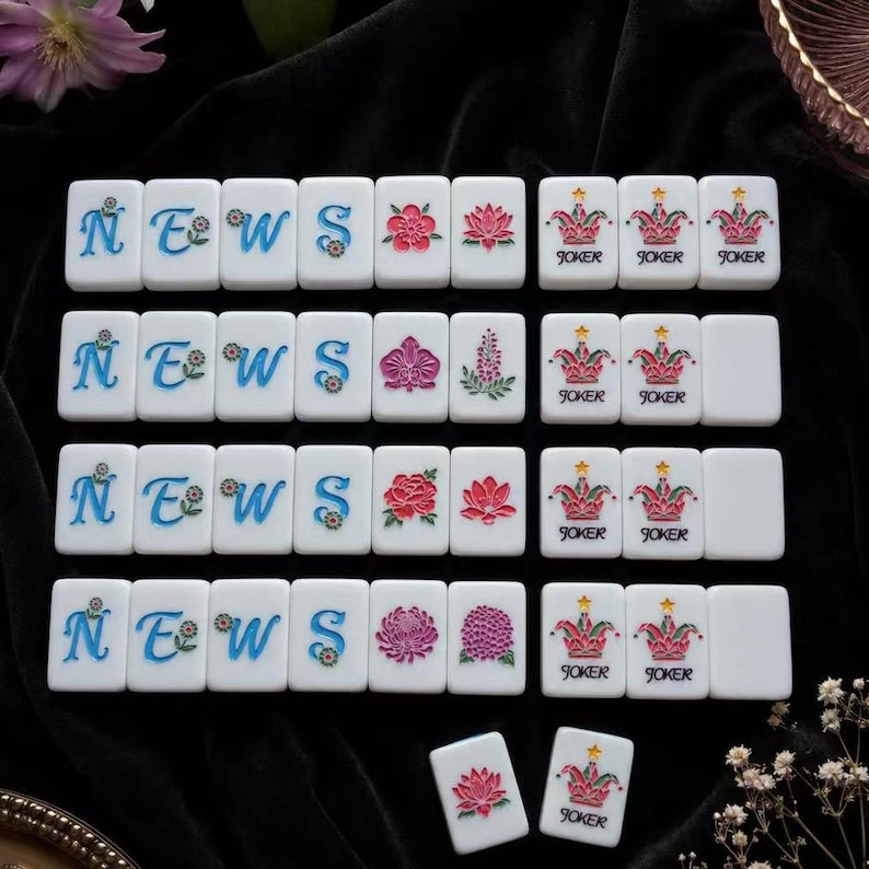 Set di Mahjong americano rosa perlato, tessere Mahjong floreali pastello, set da gioco in stile quarzo rosa, regalo per gli amanti del Mahjong immagine 4