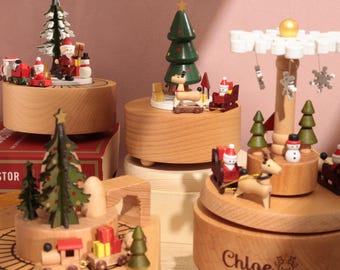 Carillon natalizio in legno personalizzato, regalo musicale per le feste, regalo per baby shower, regalo per neonati, regalo di Natale per bambini