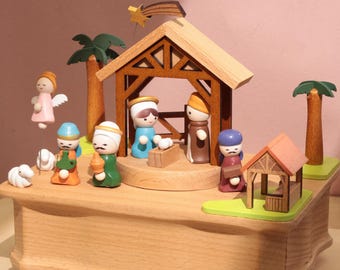 Carillon in legno personalizzato per la natività, castello musicale, regalo per baby shower, regalo per neonati, regalo di Natale per bambini, regalo per cristiani
