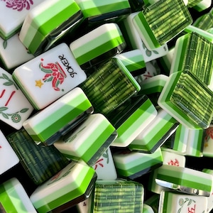 Grüner Bambus Amerikanisches Mahjong Set, Glänzende Acrylfliesen, Botanisches 160 Legespiel, Geschenk für Mahjongspieler und Sammler Bild 14