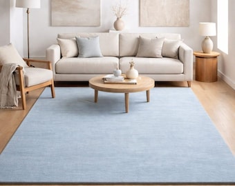 Hand Tufted Wool Rug – Light Blue Minimalist Area Rug