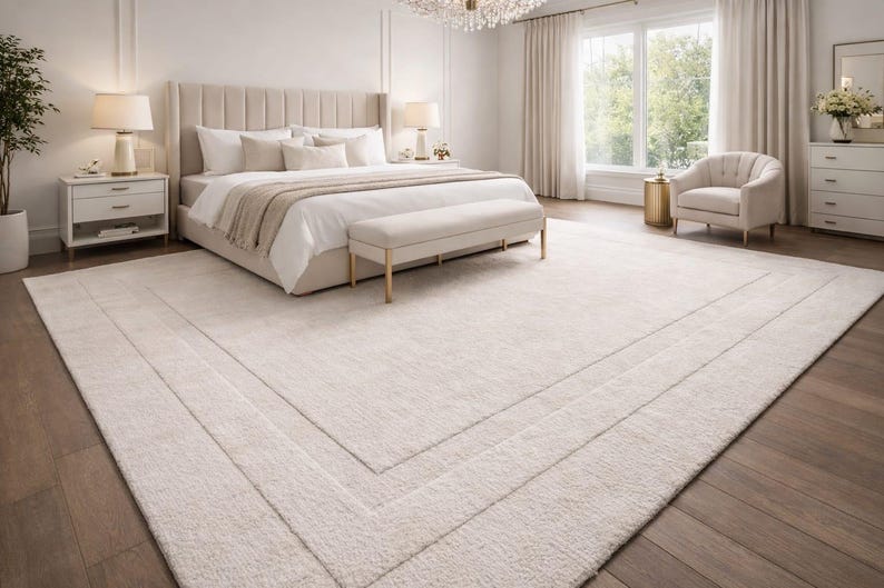 Light Neutral Rug Handmade Wool Area Rug, Ivory Cream Neutral Carpet, Minimalist Design ...
