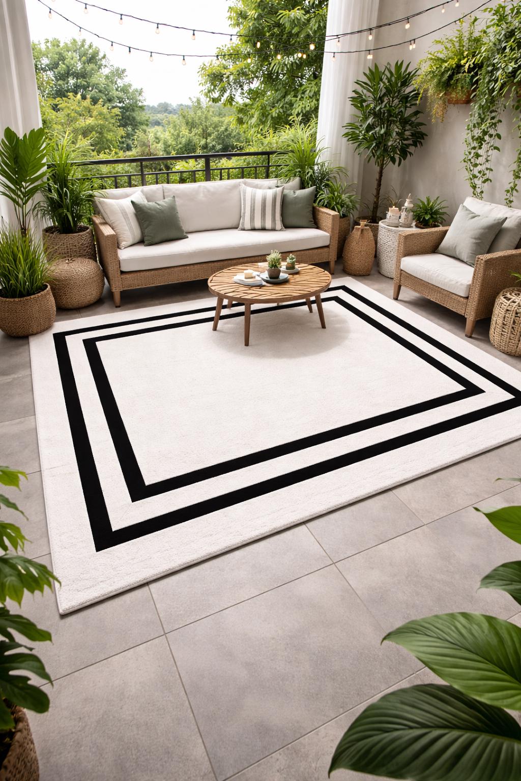 Rug Frameborder Luxury Ivory Area Rug With Black Frame Border | Modern Neutral Living ...