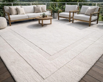Handmade Wool Area Rug, Ivory Cream Neutral Carpet, Minimalist Design