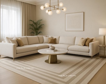 Luxury Hand Tufted Wool Rugs | Modern Neutral Beige Area Rug | Minimalist Geometric Living Room Carpet