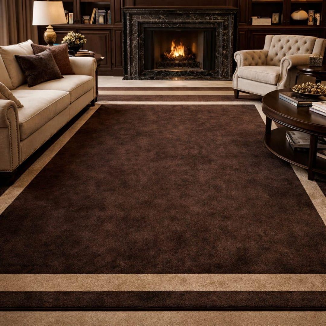 Luxury Brown Border Area Rug – Modern Two-tone Living Room Carpet - Etsy