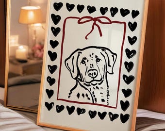 Custom Pet Portrait, Personalized Dog Poster, Whimsical Hand Drawn Pet Wall Art, Digital Download