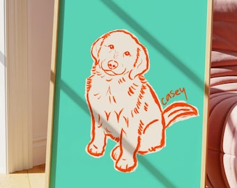 Custom Pet Portrait Art Print, Personalized Dog Cat Illustration Wall Art, Funky Animal Drawing Poster, Colorful Unique Pet Owners Gift