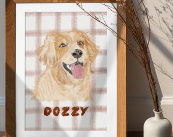 Anpassat husdjursporträtt, retrohundporträtt, funky handritat husdjursporträtt, minneskonst, målat porträtt, personlig husdjurspresent till ägare