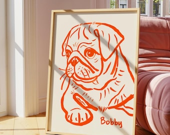 Benutzerdefinierte Hunde Porträt, moderne Hand gezeichnete Haustier Porträt, bunte Malerei Wandkunst, Funky Haustier Poster, Weihnachtsgeschenk für Hundemama, Hundepapa