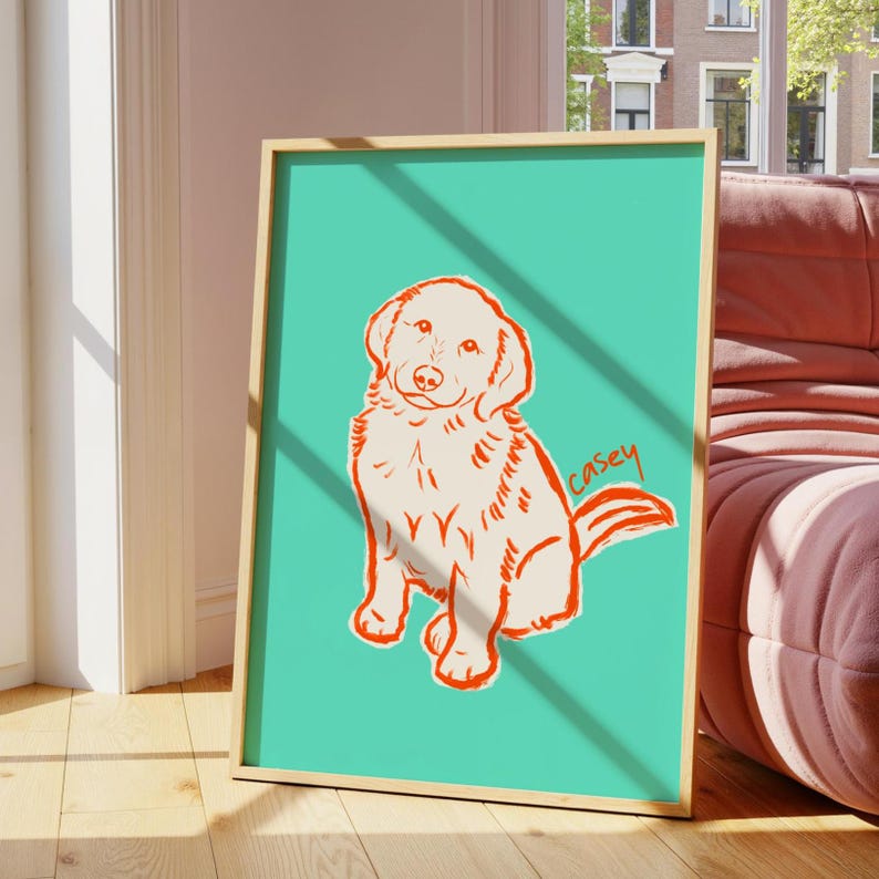 Custom Pet Portrait Art Print, Personalized Dog Cat Illustration Wall ...
