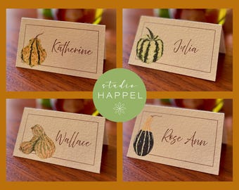 Thanksgiving Place Cards, Autumn, Gourd, Thanksgiving Decor, Fall, Set of 4 Digital Download