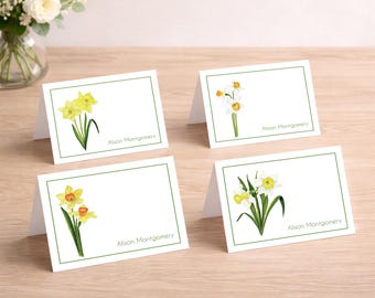 Personalized Notecards, Custom Thank You Cards, Daffodil Note Cards, Boxed Stationery Set, Hand Painted Cards, Return Address Envelopes