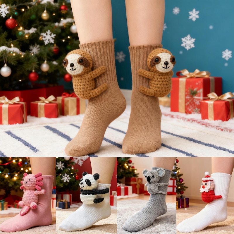 3D Knitted Animal Socks, Hand Crocheted Animal Socks, Double