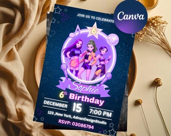Invitación de Cazadores de Demonios KPOP, Fiesta Infantil, Invitación de Cumpleaños Personalizable, Kpop, Amante de la Música, PDF Digital